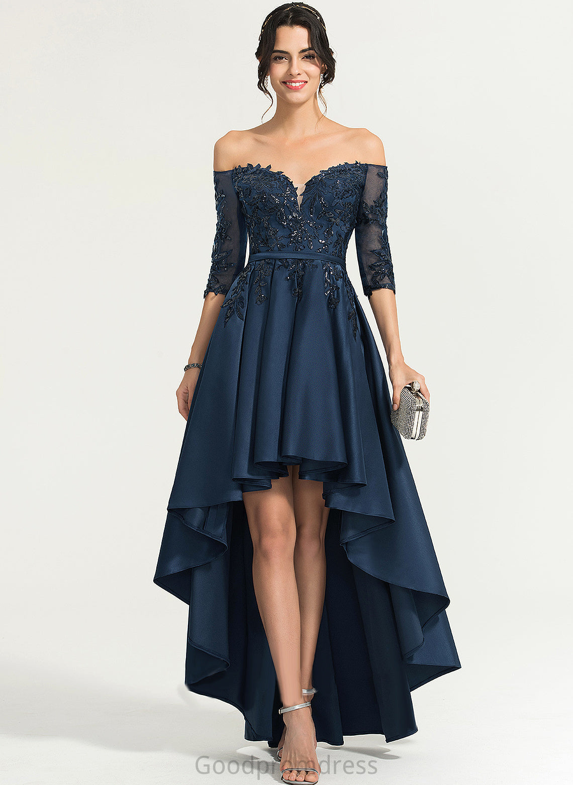 Satin Homecoming Asymmetrical With Off-the-Shoulder Homecoming Dresses A-Line Lace Madison Dress