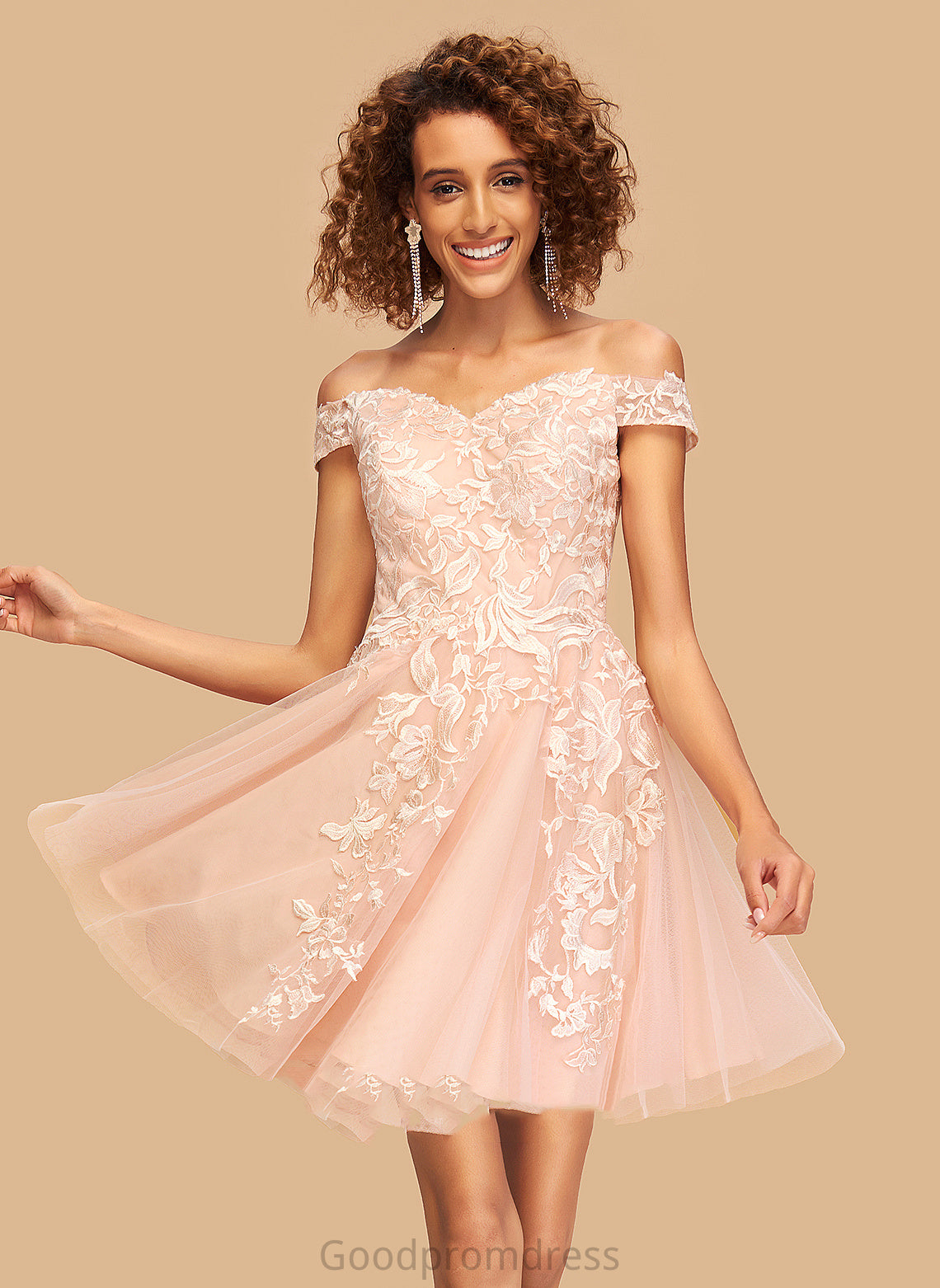 Off-the-Shoulder Short/Mini Dress Homecoming Tulle Sienna Lace A-Line Homecoming Dresses With