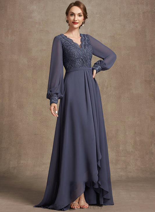 Chiffon Bride of Asymmetrical V-neck the Mother of the Bride Dresses Lace Dress A-Line Mother Megan