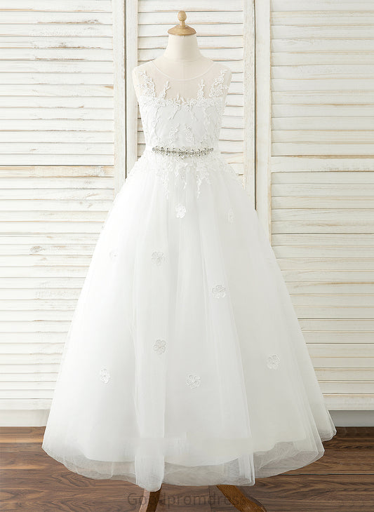 Flower Girl Dresses - Tulle/Lace Dress Neck Celeste A-Line Girl Floor-length Sleeveless Flower Scoop