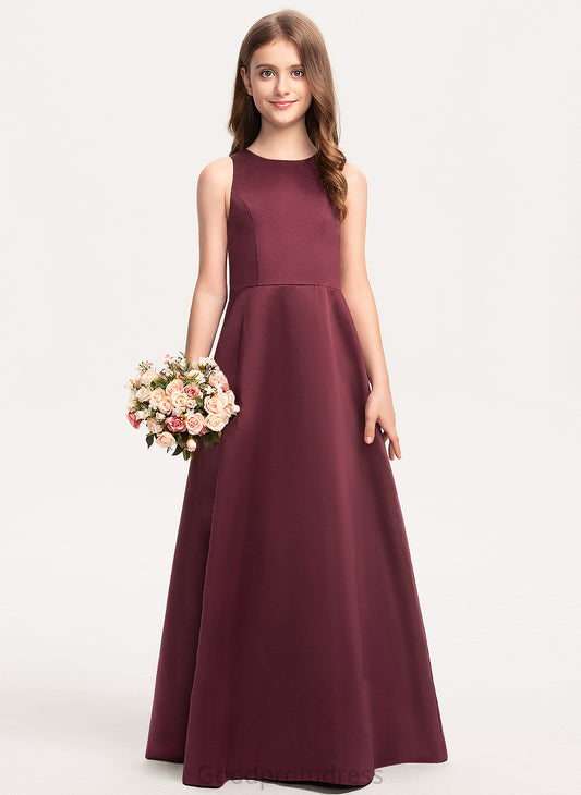 A-Line Neck Scoop Floor-Length Junior Bridesmaid Dresses Erika Satin