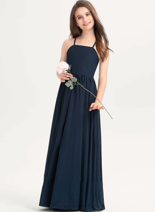 Junior Bridesmaid Dresses Floor-Length A-Line With Chiffon Square Micaela Bow(s) Neckline