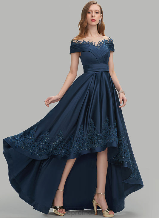 Satin Lace Ball-Gown/Princess Salome Prom Dresses Scoop With Asymmetrical Sequins