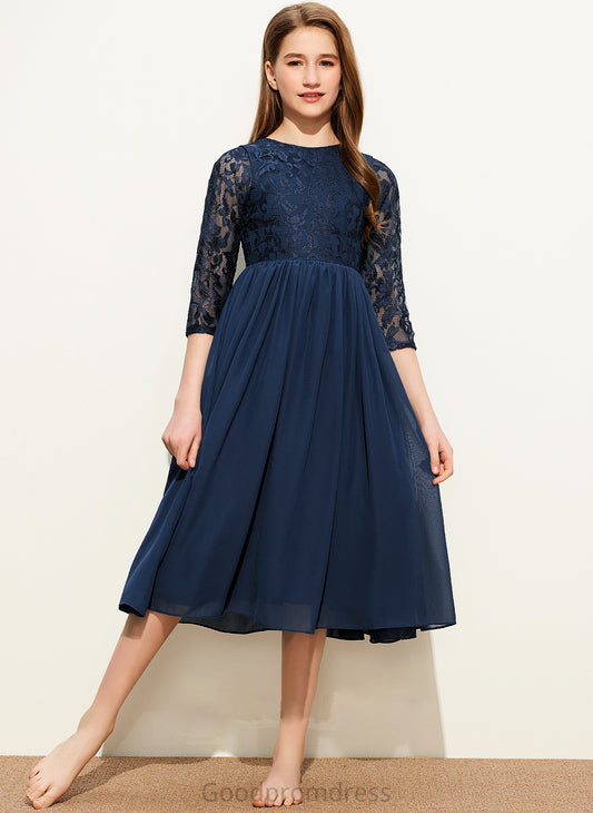 Lace Carla Junior Bridesmaid Dresses A-Line Chiffon Neck Tea-Length Scoop