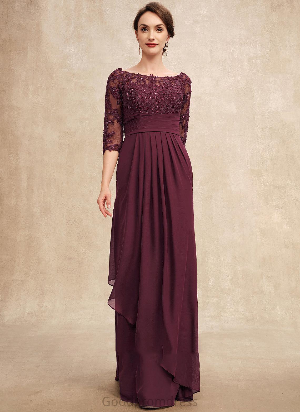 With Off-the-Shoulder Floor-Length Setlla Chiffon Mother of the Bride Dresses A-Line the Cascading Ruffles of Lace Dress Bride Mother Beading Sequins