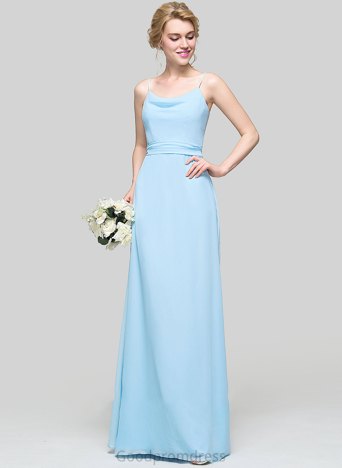 CowlNeck Embellishment Length Silhouette Fabric A-Line Neckline Ruffle Floor-Length Jan Sleeveless Trumpet/Mermaid Bridesmaid Dresses