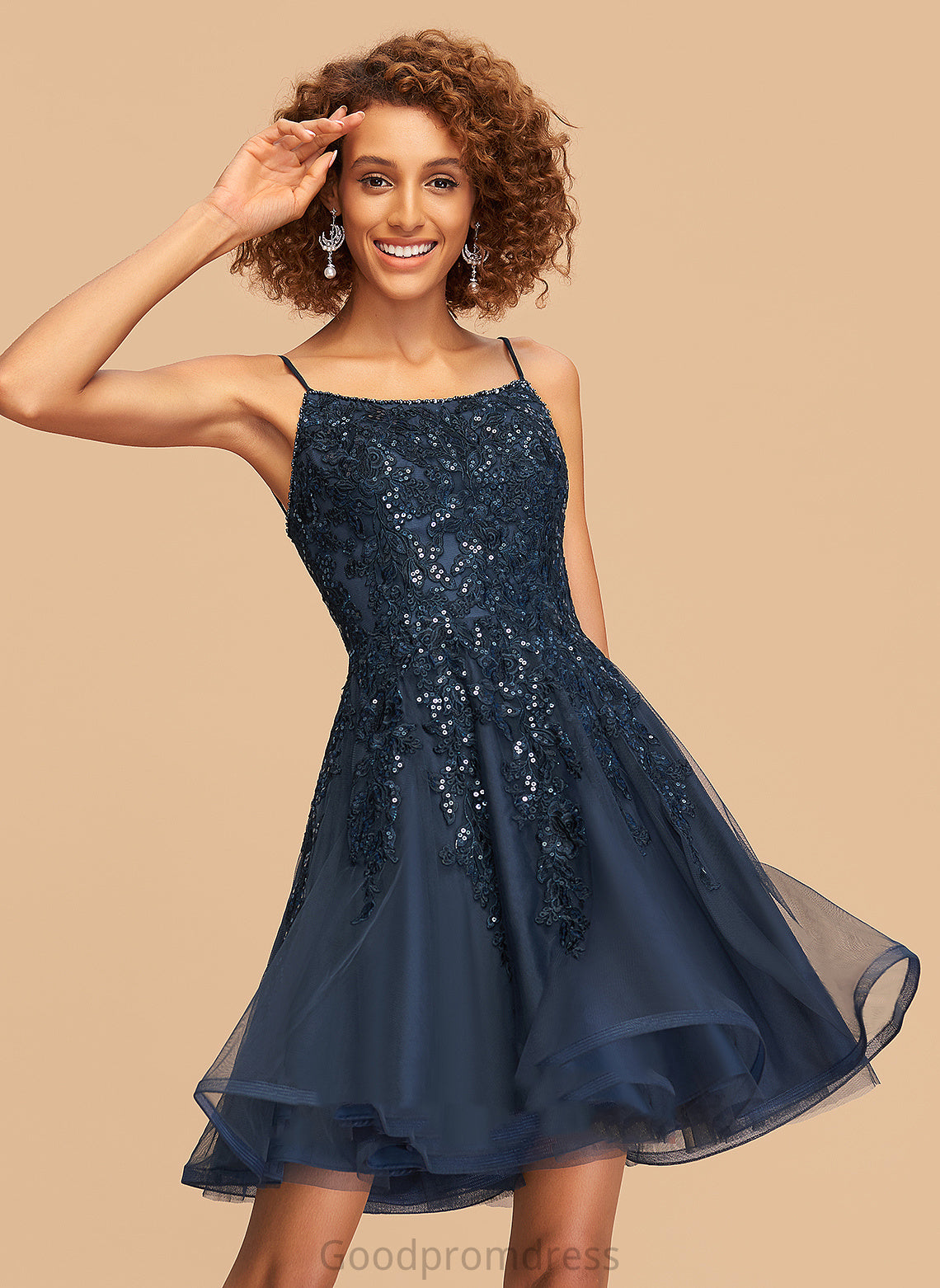 Homecoming Sequins With Neckline Beading A-Line Lace Homecoming Dresses Tulle Carley Dress Short/Mini Square