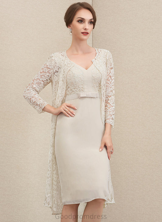 the Bow(s) Mother of the Bride Dresses Bride of With Mother Chiffon Martina Knee-Length Lace Dress Sheath/Column V-neck