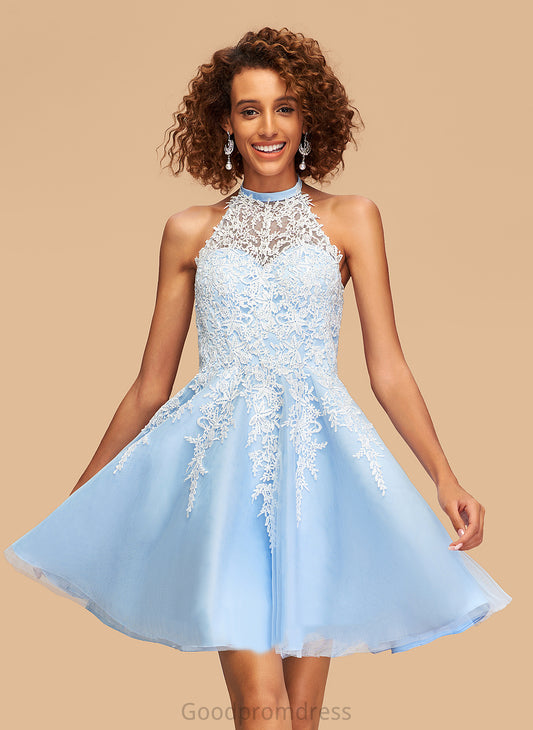 Halter Dress With Homecoming Tulle Short/Mini Lace Homecoming Dresses A-Line Chloe