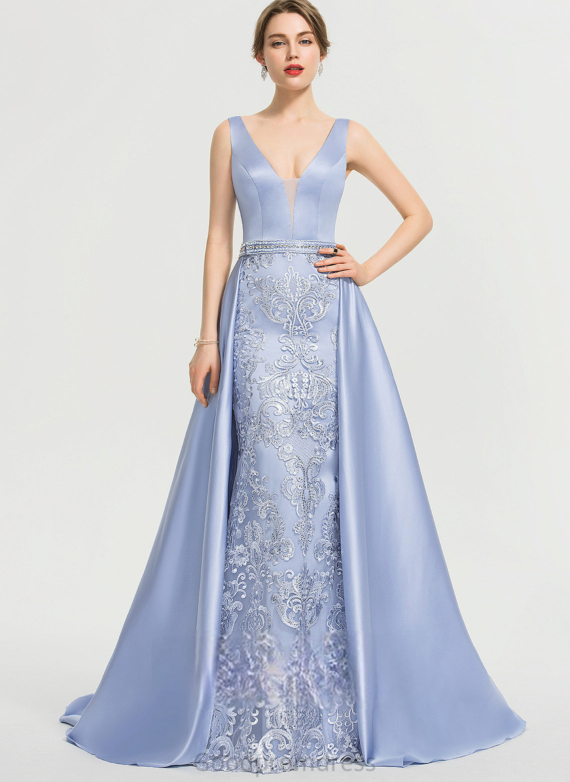 Prom Dresses Sweep Beading Train With Ball-Gown/Princess Lace V-neck Satin Cailyn Sequins