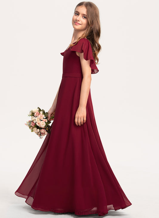 Jamie Ruffles Floor-Length V-neck Cascading With Junior Bridesmaid Dresses A-Line Chiffon