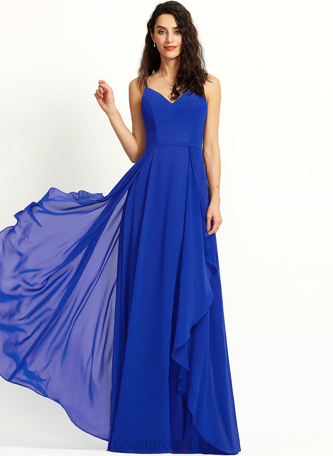 Neckline Floor-Length Length A-Line Fabric Ruffle Embellishment Silhouette V-neck Liana Short Sleeves A-Line/Princess Bridesmaid Dresses