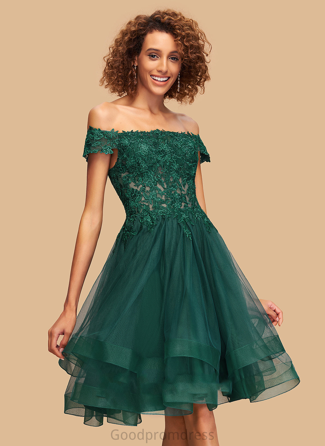 With Dress Homecoming A-Line Lace Deanna Homecoming Dresses Knee-Length Tulle Off-the-Shoulder