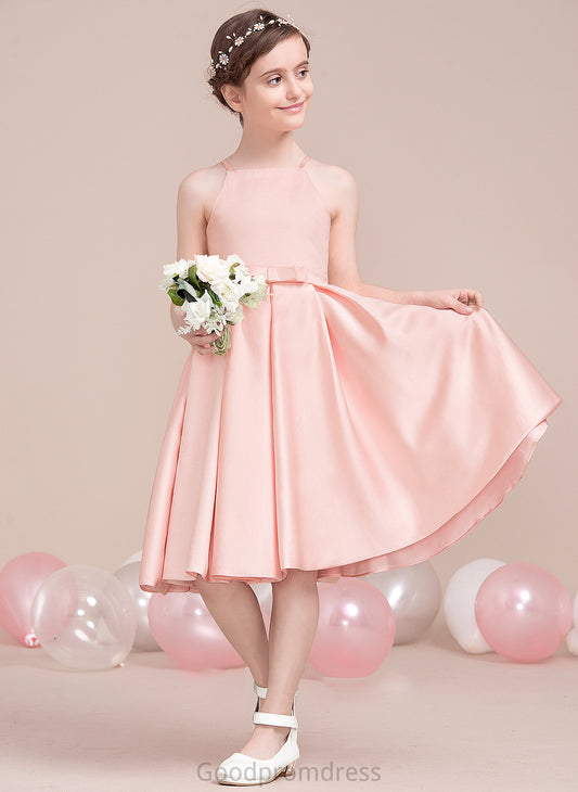 Knee-Length Square Jaida Bow(s) Satin Junior Bridesmaid Dresses A-Line With Neckline