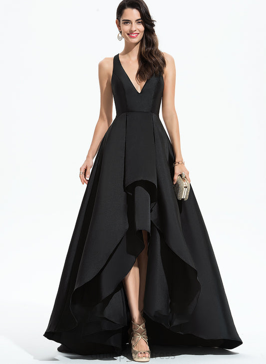 Ball-Gown/Princess Libby Prom Dresses Asymmetrical Ruffles With Cascading V-neck Satin