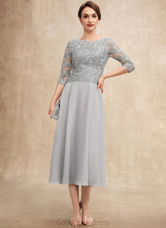 Bride Lace A-Line the Dress Jaelynn Mother of the Bride Dresses With Neck of Chiffon Sequins Scoop Mother Tea-Length