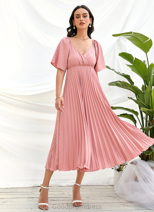 Embellishment Tea-Length V-neck A-Line Pleated Fabric Length Neckline Silhouette Gracelyn A-Line/Princess V-Neck Bridesmaid Dresses