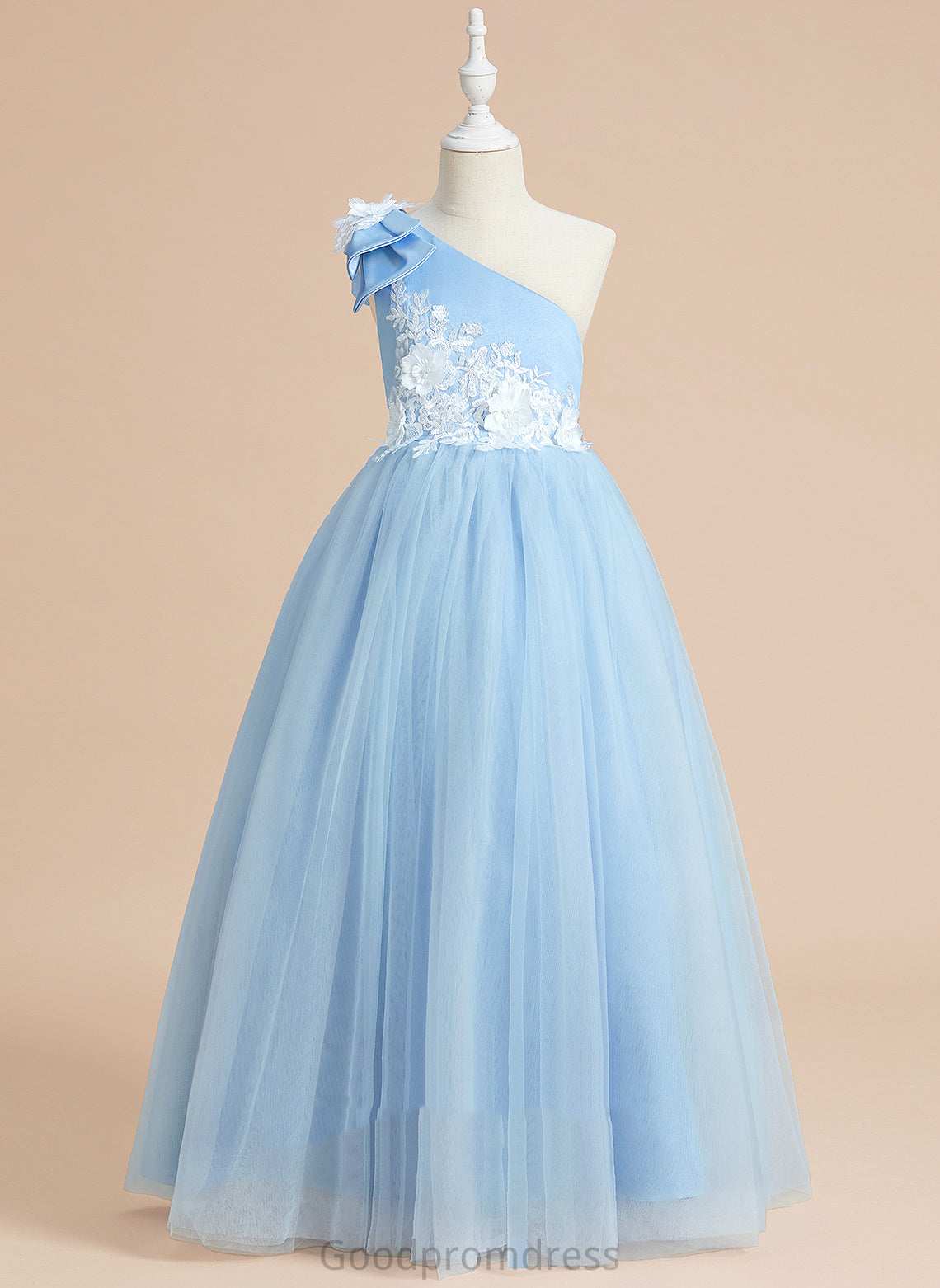 Ball-Gown/Princess Melissa Sleeveless With Girl Floor-length Flower Lace/Bow(s) Satin/Tulle Flower Girl Dresses One-Shoulder Dress -