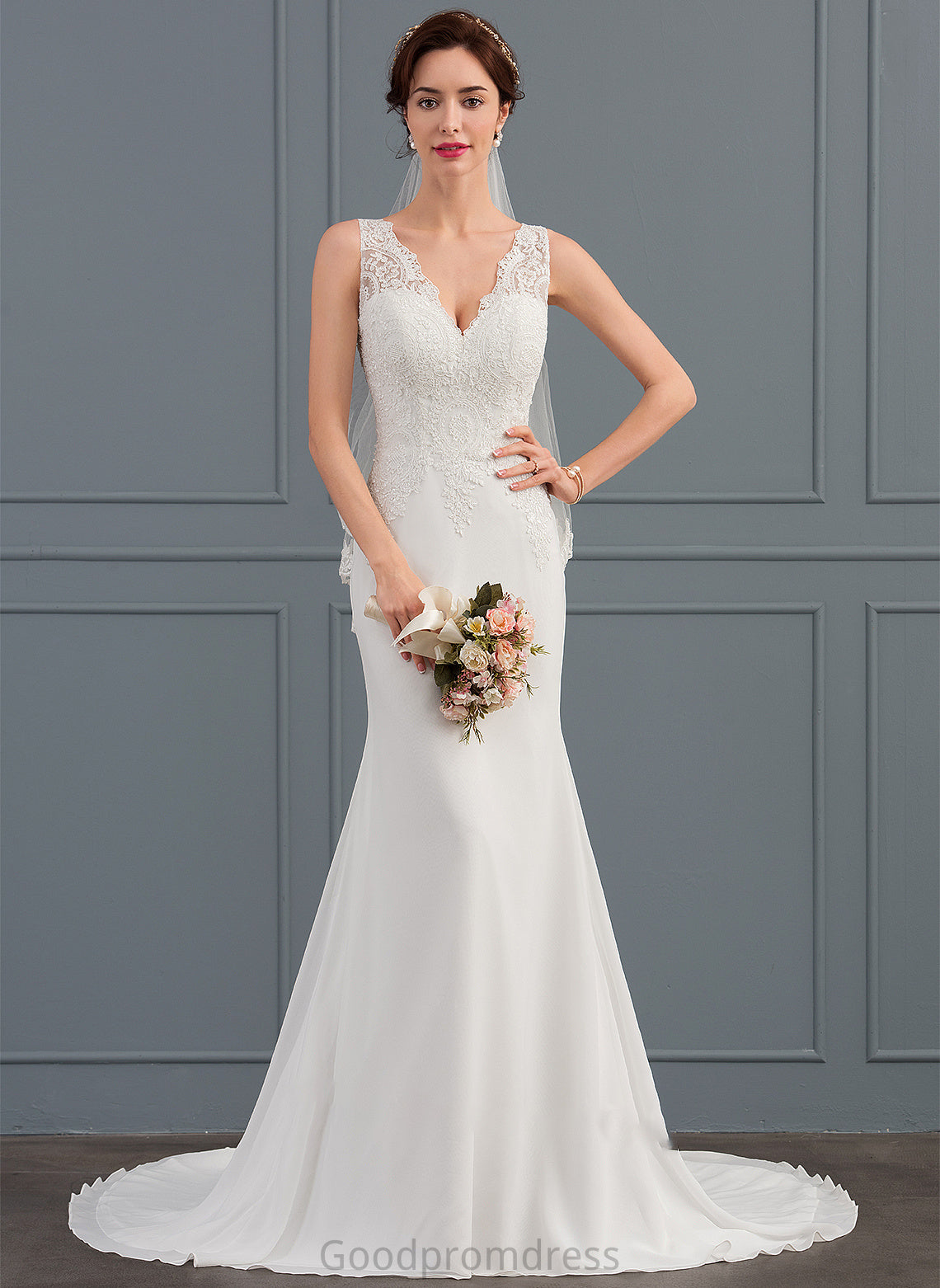 Wedding Dress Trumpet/Mermaid Court Dahlia V-neck Wedding Dresses Chiffon Train