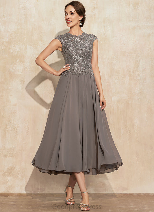 Mother of the Bride Dresses Beading A-Line Tea-Length Scoop Lace Chiffon the Dress Shyanne of Bride Neck With Mother