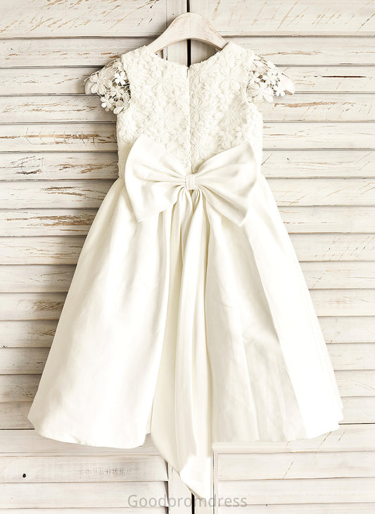 Flower Girl Dresses Neck Dress Flower Knee-length With Autumn Girl Scoop - Lace/Bow(s) Satin A-Line Sleeveless