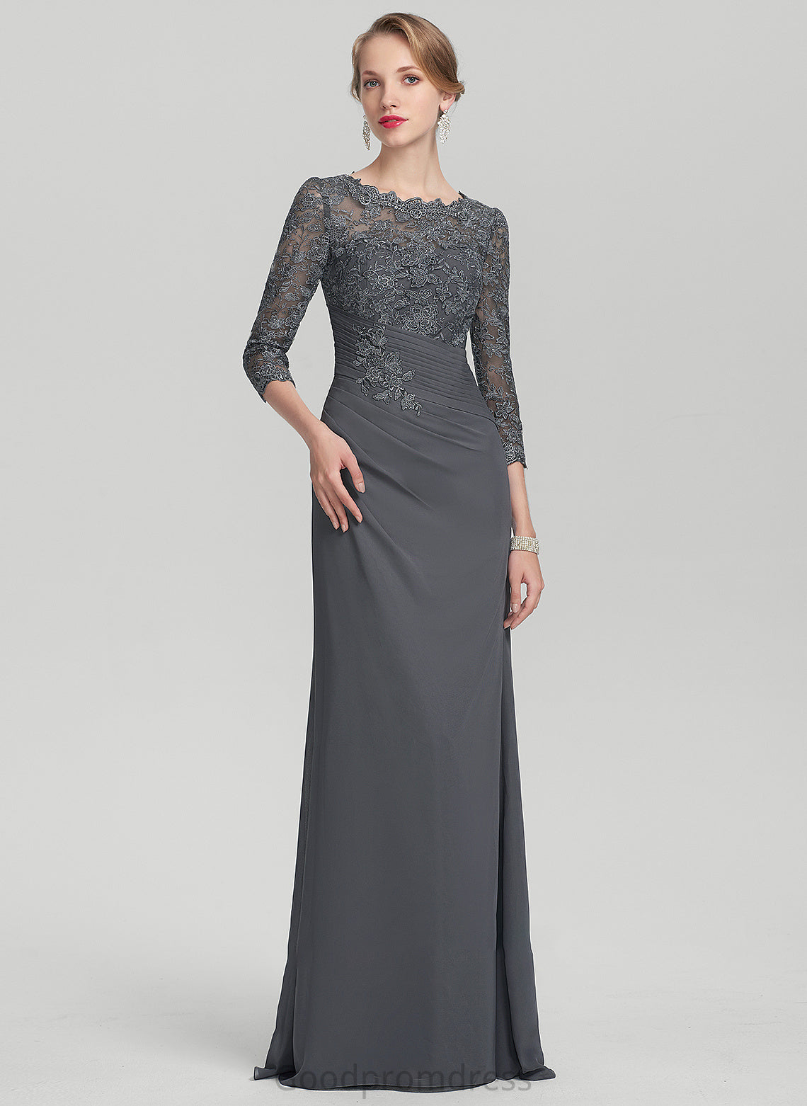 Floor-Length Mother of the Bride Dresses the Lace Ruffle Neck of Dress Mother Scoop Patti Sheath/Column Chiffon With Bride