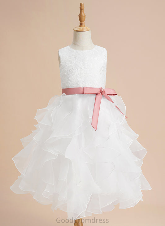 Tea-length Jazlynn Dress Neck With - Flower Scoop Girl Flower Girl Dresses Lace/Sash Sleeveless Organza Ball-Gown/Princess