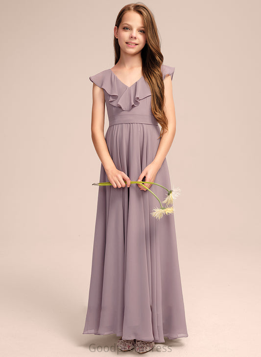 Cascading Ruffles With Briana Floor-Length Junior Bridesmaid Dresses A-Line V-neck Chiffon