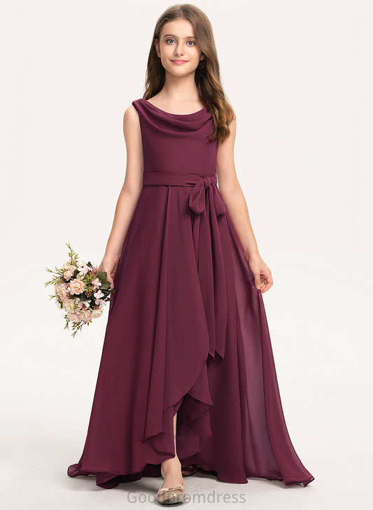 Chiffon Asymmetrical A-Line Junior Bridesmaid Dresses Kamari With Neck Bow(s) Cowl