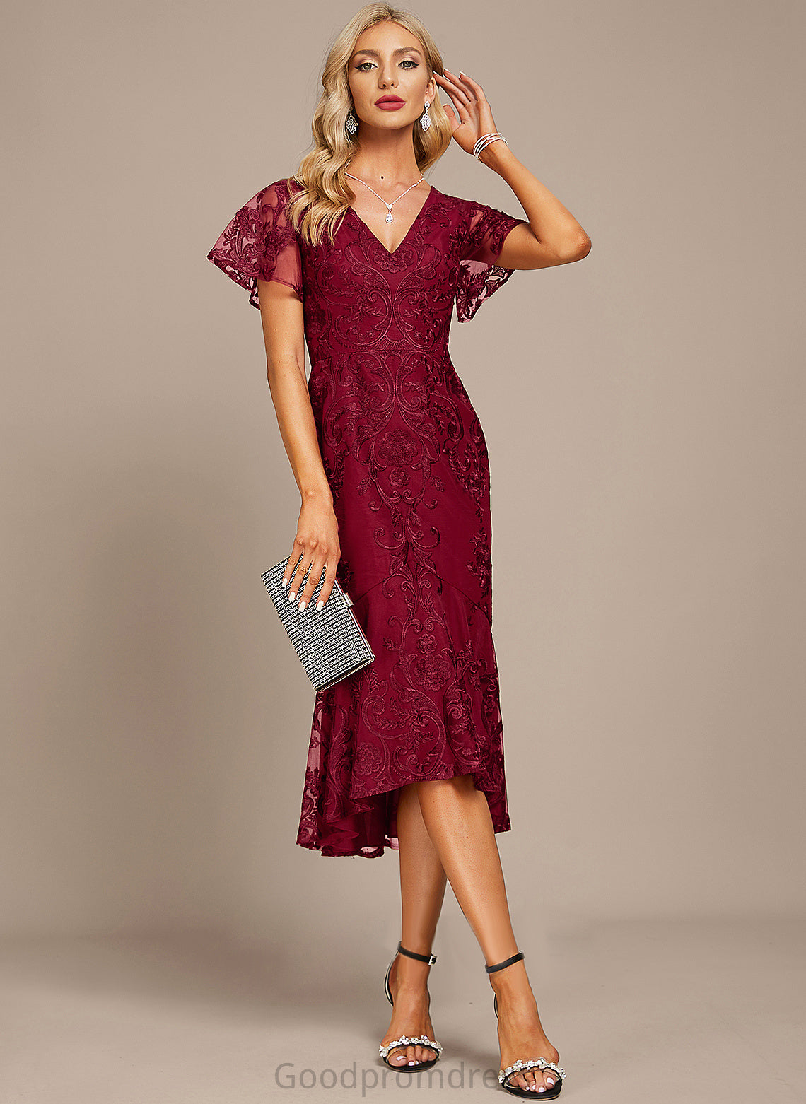 Asymmetrical Cocktail Cocktail Dresses Dress Trumpet/Mermaid Deja Lace V-neck