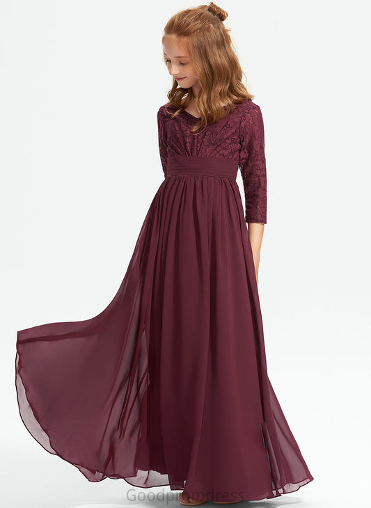 Chiffon V-neck A-Line Floor-Length Lace Junior Bridesmaid Dresses Liana