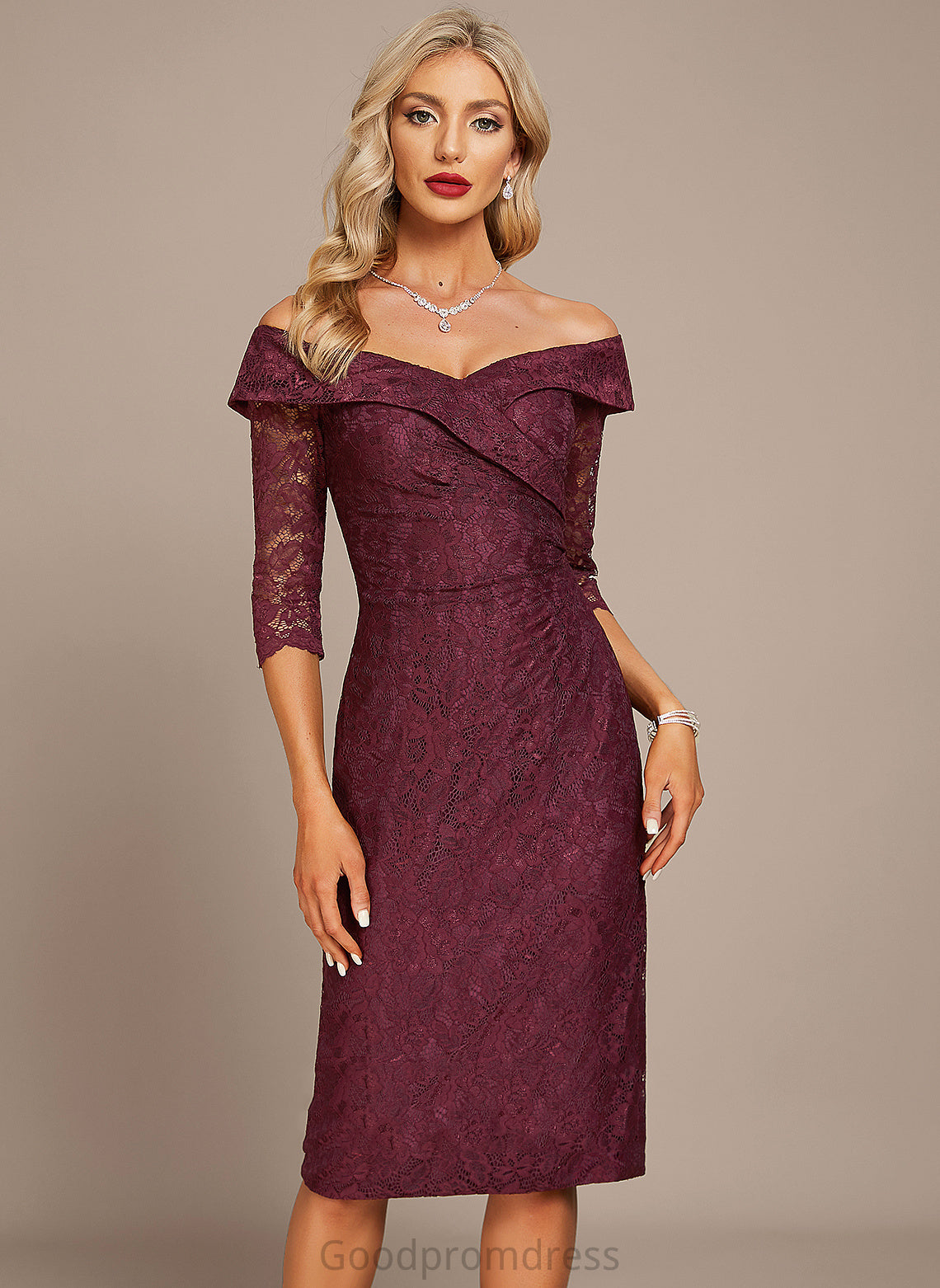 Knee-Length Dress Cocktail Dresses Georgia Cocktail Sheath/Column Lace Off-the-Shoulder