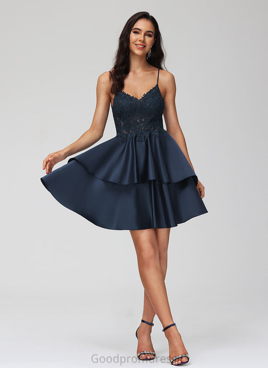 Lace Homecoming Dresses Michaela Homecoming Dress V-neck A-Line With Satin Short/Mini