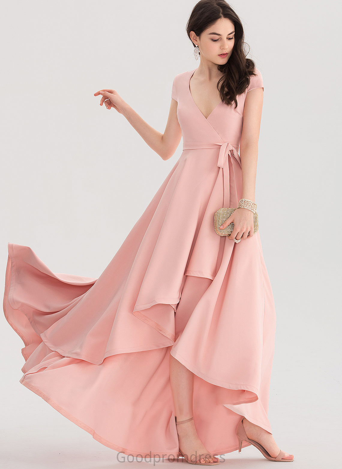 Asymmetrical Stretch Regan A-Line V-neck Prom Dresses Crepe