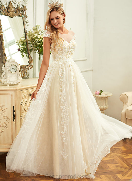 Dress Scoop Train Lace Ruffle Tulle Wedding With Wedding Dresses Lace Haley A-Line Sweep Neck