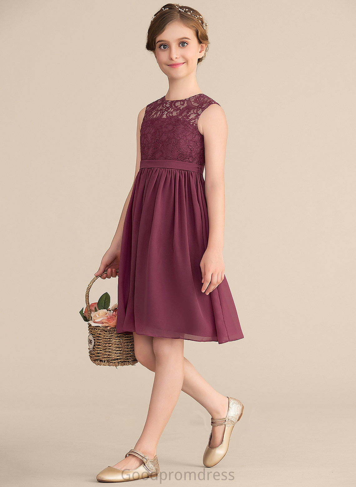 A-LineScoopNeckKnee-LengthChiffonLaceJuniorBridesmaidDress#165020 Junior Bridesmaid Dresses Shyann