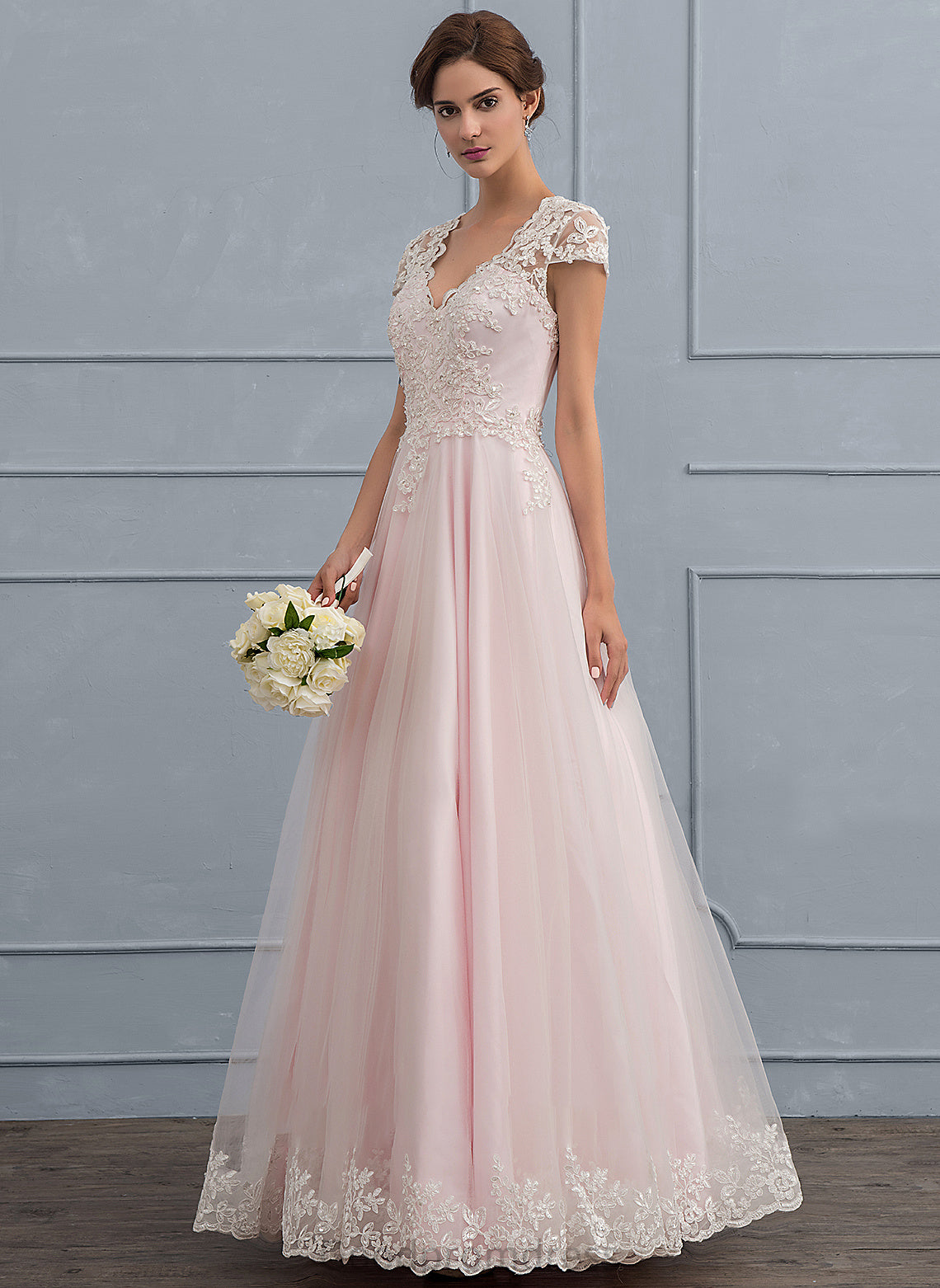 Jaylene Wedding Tulle Beading Dress Ball-Gown/Princess With V-neck Sequins Floor-Length Wedding Dresses