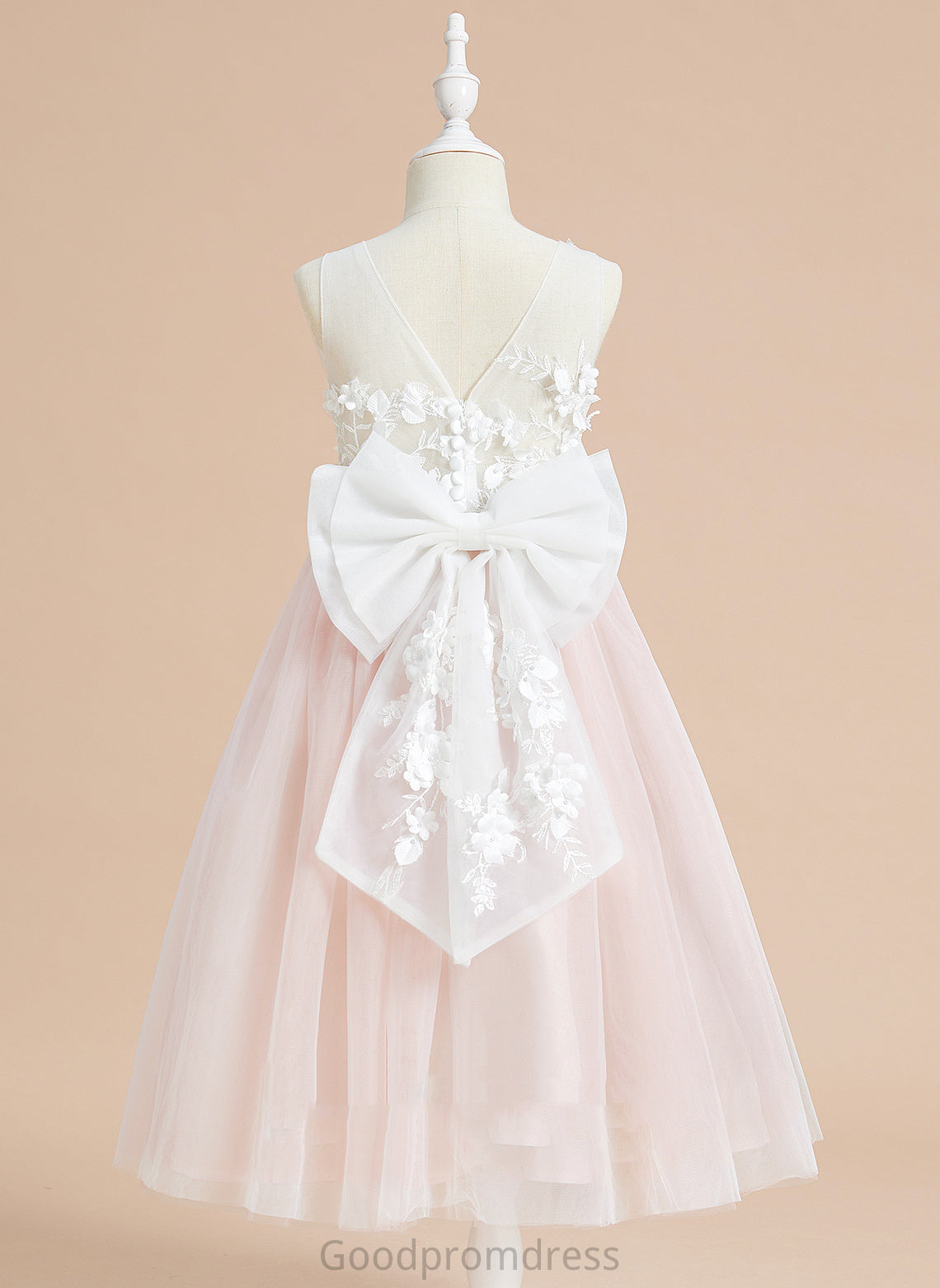 With Lace/Flower(s)/Bow(s) Tea-length Girl Dress Neck - Flower A-Line Scoop Flower Girl Dresses Tulle Sleeveless Karlee