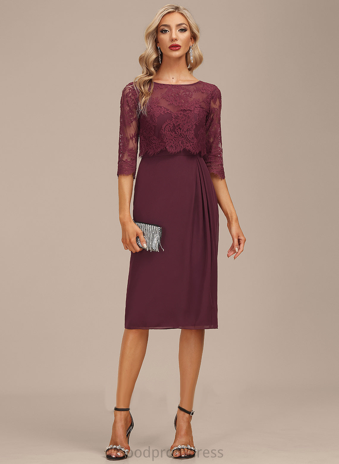 Ruffle Knee-Length Lace With Neck Cocktail Dress Chiffon Scoop Sheath/Column Cocktail Dresses Urania