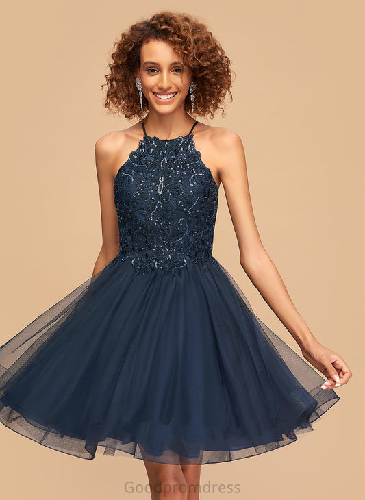 Neck Homecoming Short/Mini Dress Sequins Tulle A-Line Homecoming Dresses With Anaya Lace Scoop