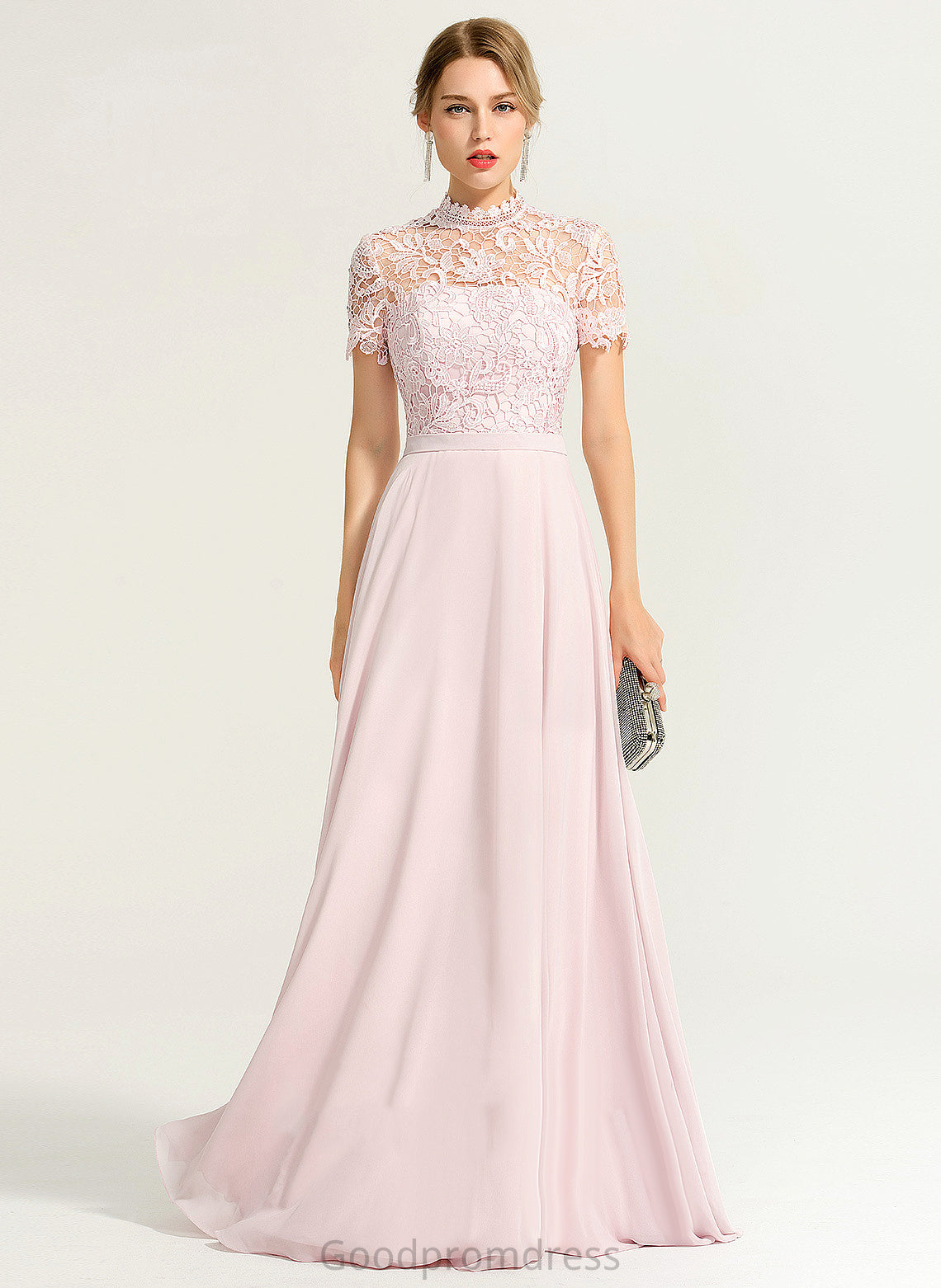 A-Line Neck With Prom Dresses High Sequins Chiffon Jemima Lace Floor-Length