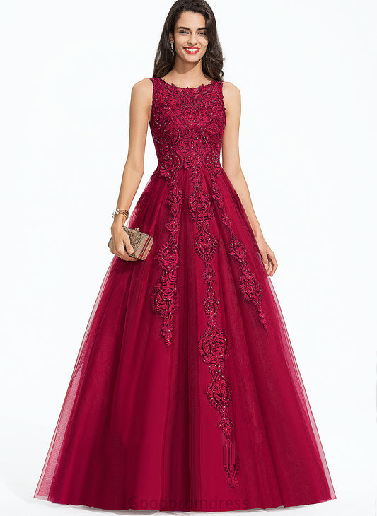 With Sweep Beading Ball-Gown/Princess Trudie Lace Scoop Prom Dresses Train Tulle