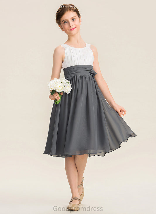 Adalynn With Junior Bridesmaid Dresses Scoop Ruffle Flower(s) A-Line Knee-Length Chiffon Neck