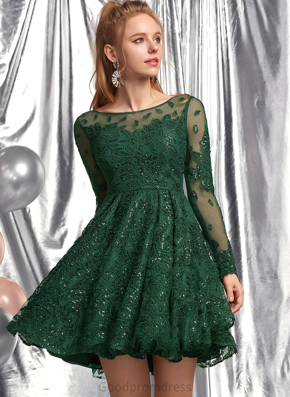 Short/Mini Scoop Sequins Lace Lauryn Neck A-Line With Prom Dresses