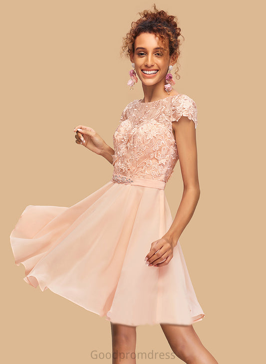 Homecoming Dresses With A-Line Dress Scoop Fiona Chiffon Homecoming Beading Lace Short/Mini Neck