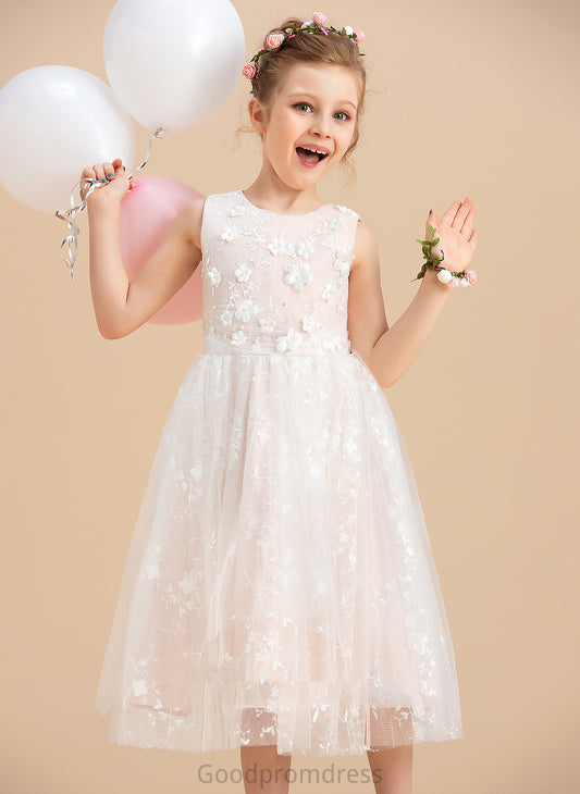 With - Peyton Sleeveless Neck Beading/Flower(s) Scoop Tulle/Lace Flower Flower Girl Dresses Tea-length Girl Dress A-Line