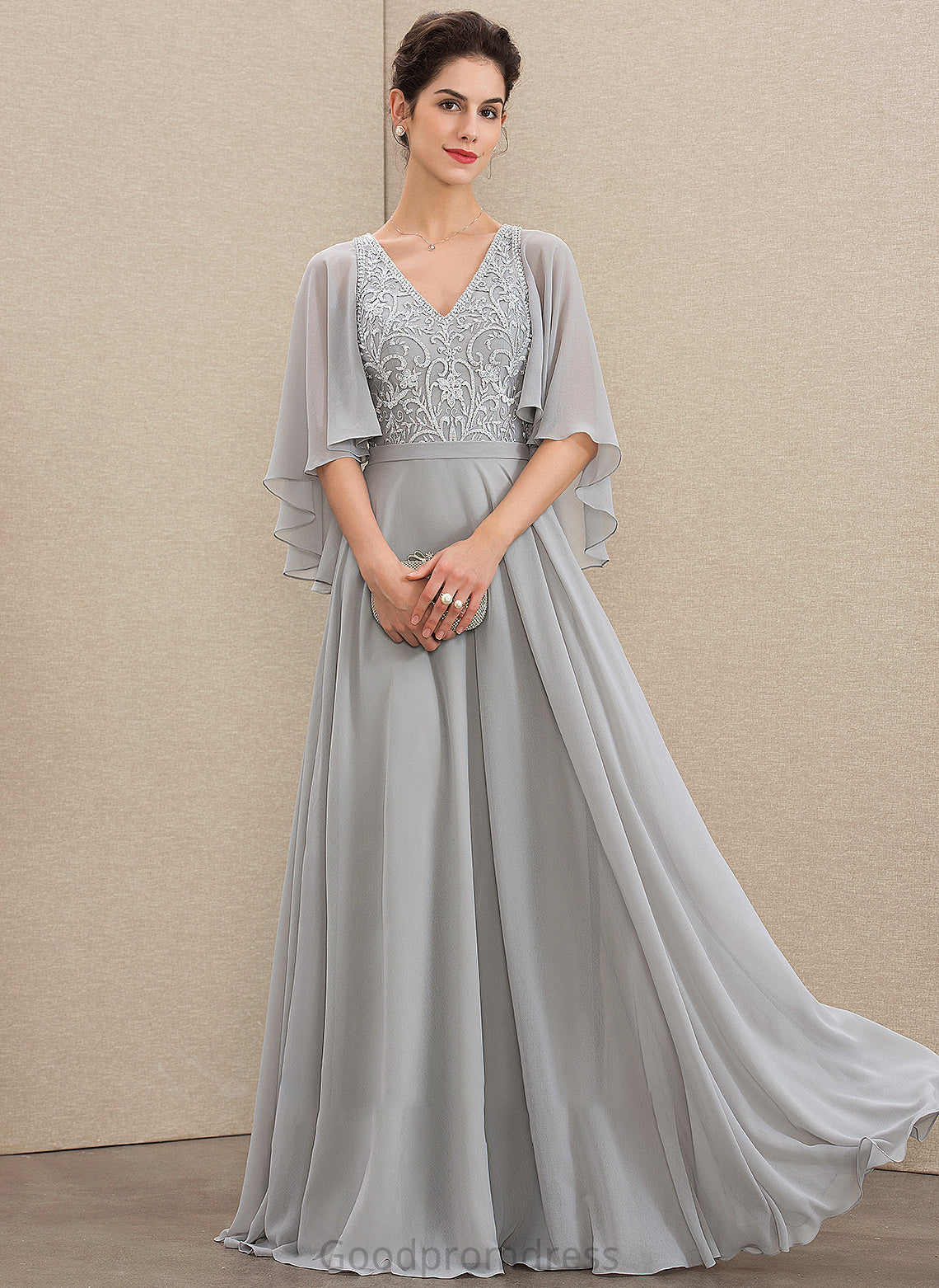 of Lace the With Eden Mother of the Bride Dresses Beading Mother Chiffon A-Line Bride Dress V-neck Floor-Length Sequins