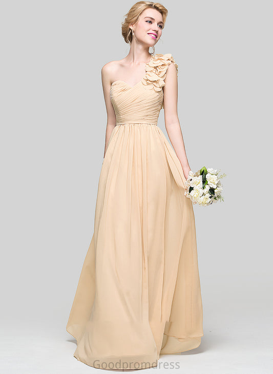 Floor-Length Length One-Shoulder Flower(s) Embellishment Ruffle Neckline A-Line Silhouette Fabric Lorena Natural Waist Bridesmaid Dresses