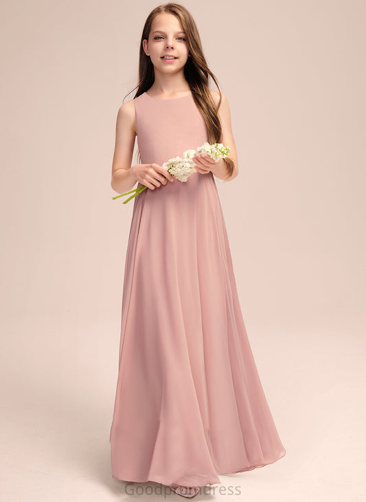 Junior Bridesmaid Dresses Karlie Bow(s) Chiffon Neck Floor-Length Scoop A-Line With