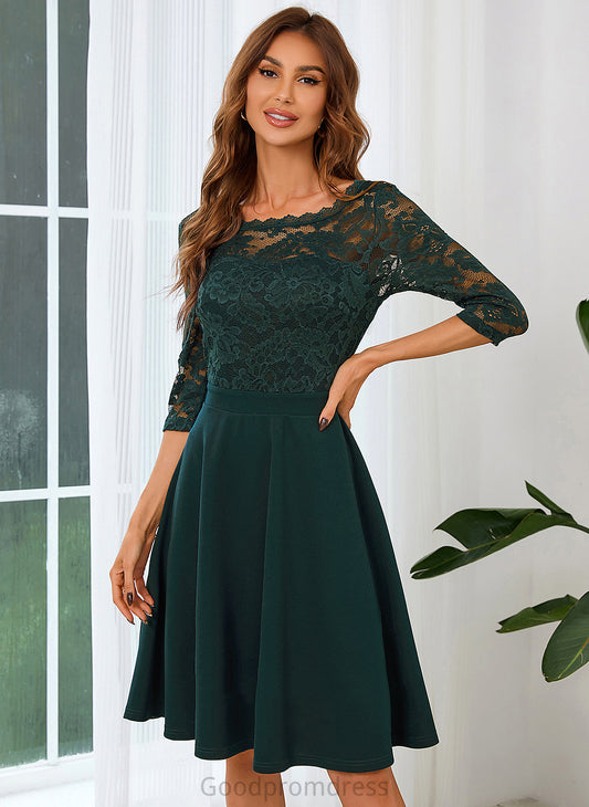 Lace Melany Round A-line Dresses Mini Cotton Blends Club Dresses Neck Elegant Sleeves 3/4